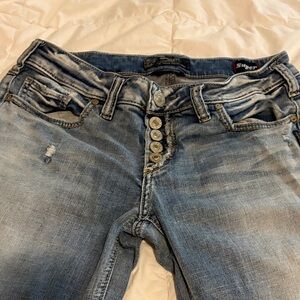 Silver Jeans Women's Distressed Blue Boyfriend Jeans